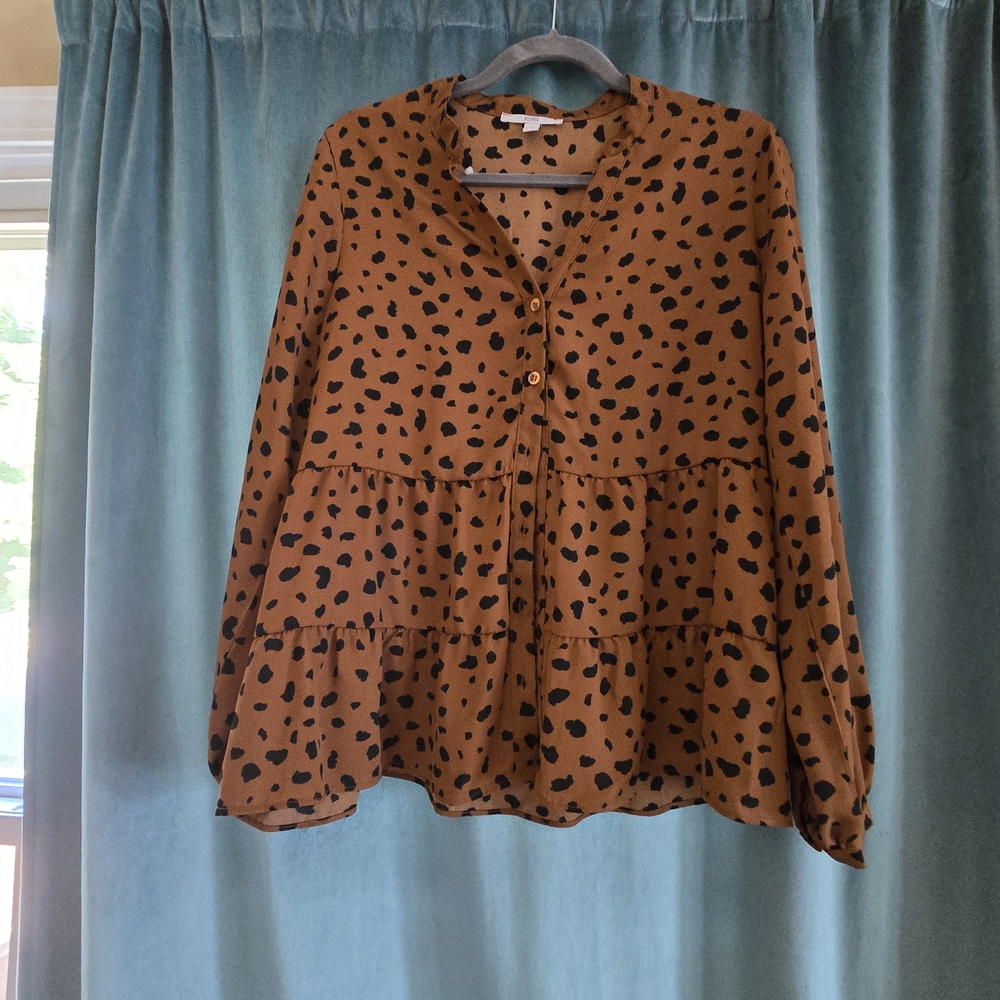 Brown and Black Polka Dot Women's Top